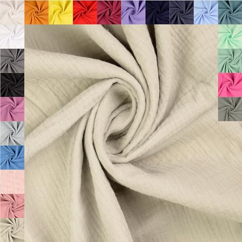fingsi Musselin Baumwollstoff Webware Meterware Coupon (sand, 0,5m) (3005) + 23 weitere Farben