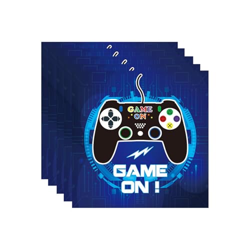 DazzJoy 20 Stück Videospiele Servietten, 33x33cm Gaming Deko Geburtstag Junge Servietten, Spiele Papierservietten Tischdeko für Kindergeburtstag Deko Junge, Gamer Geburtstag Party Dekoration, Game On