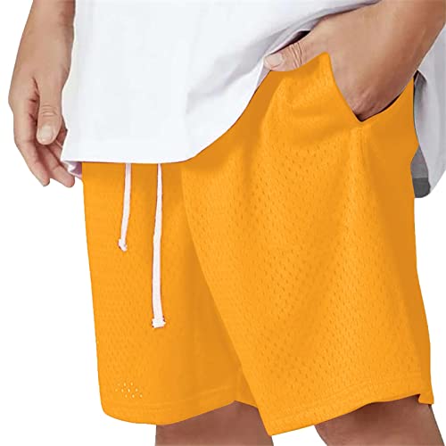 Hosen Kurz Cloth Herren Farbshorts Fünf-Punkte-Sommer-Kordelzug Double-Line Herrenhose Fitness Männer(Gelb,L)