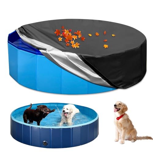 Udbrud Poolabdeckung Rund, Hundepool Abdeckung 160 x 30cm, Pool Abdeckplane Rund mit Kordelzug, Faltbare Wasserdicht UV-Schutz Regenschutz Pool Schwimmbadabdeckung für Hund und Kinderpool