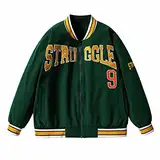 Onsoyours College Jacke Herren Sportjacke Stehkragen Vintage Unisex Patchwork Collegiate Bomber Jacket Freizeit Baseball Sweatjacke Hip Hop Streetwear Blouson A Grün 3XL