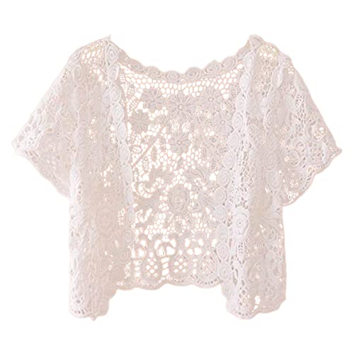2025 - Frauen Sommer Casual Einfache Mode Kurze Dünne Hohl Gestrickte Spitze Vielseitige Strickjacke Schal in (Beige, XXL)