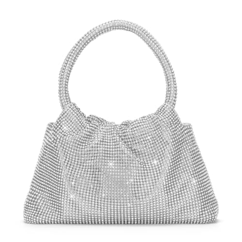 UBORSE Damen Clutch Abendtasche Glitzer Umhängetasche kleine Pailletten Handtasche Schultertasche Kette Tasche für Hochzeit Party Disko - Silber