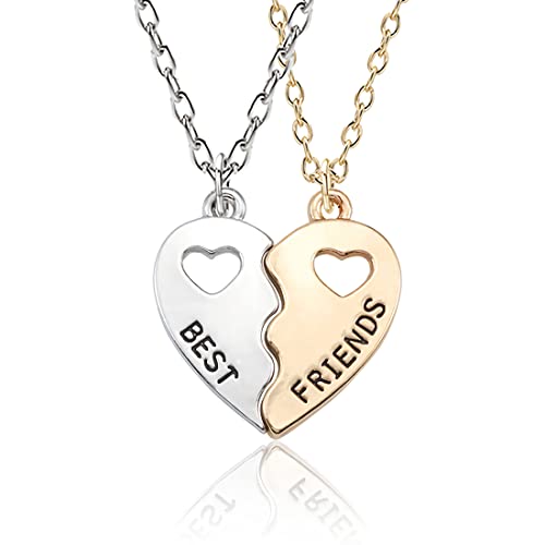 2 Stück Edelstahl Unisex Paare Anhänger Halskette Puzzle Love Heart ，BFF Halsketten Freundschaftskette Beste Freunde für Mädchen Geburtstagsgeschenke Anhänger Kette Geschenke (Gold Silber)