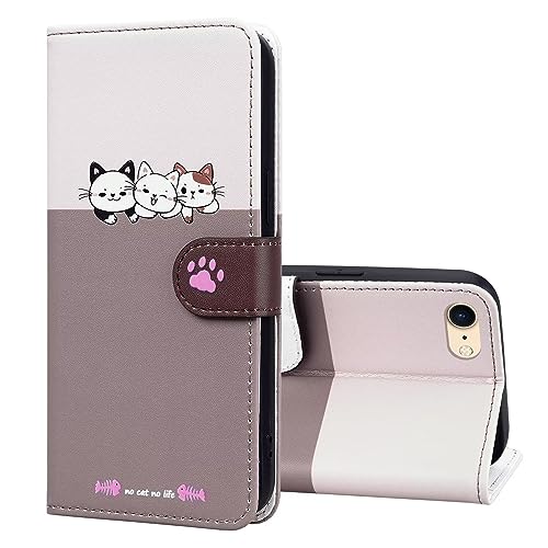 Tivenfezk Nadoli Niedlich Katze Hund Hülle für iPhone 7/8/SE 2020/2022,PU Leder Handyhülle mit Tier Muster Kartenfach Magnet Klappbar Case Schutzhülle Flip Brieftasche Handytasche