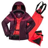 Killtec Mädchen Skianzug Größe 164 aus Skijacke Glenshee Pflaume und Skihose Nadiana Neon Coral