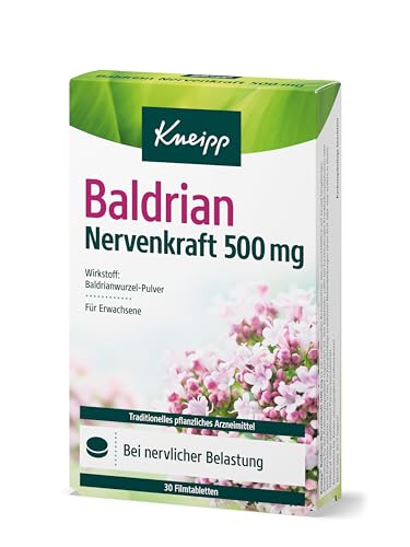 Kneipp Baldrian Nervenkraft 500 mg - Traditionelles pflanzliches Arzneimittel bei nervlicher Belastung und zur Unterstützung des Schlafes - 30 Filmtabletten