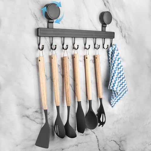 Rzspher Hakenleiste Küche, 40 CM Hakenleiste Küche Ohne Bohren, Hängeleiste küche, 8 Beweglichen Haken, für Schlafzimmer Bad Küche Garderobe Garderobenleiste Wandgarderobe