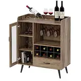 sogesfurniture Weinschrank mit Weinregal und integrierten Glashaltern, Buffetschrank Holz, Sideboard mit Schublade & Glastür, Weinaufbewahrung für Küche, Esszimmer, Bar, 75 x 40 x 92 cm