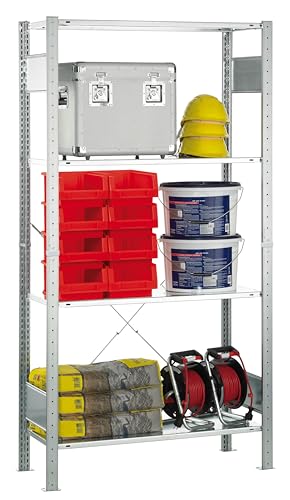 SCHULTE Lagertechnik Grundregal, MULTIplus Fachbodenregal 1800x1000x500 mm (HxBxT), Steckregal mit 4 Fachböden, Traglast je Boden bis zu 120 kg (gesamt bis zu 480 kg), verzinkt