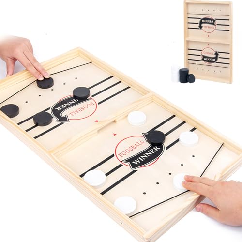 Brettspiel Hockey,Fast Sling Puck Game,Holz Schnell Sling Puck Match-Spiel, 2 in1 Portable Schachbrett-Set Partyspiele Tisch-Desktop-Spiel