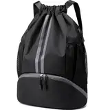 Hoedia Turnbeutel Sportrucksack mit Kordelzug - Fussball Sporttasche Schwimmbeutel mit Schuhfach und Wasserdichter Tasche für Damen/Herren/jungen/kinder