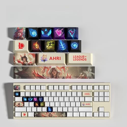 PHJEDXCM LOL 30-Tastaturkappen, PC-Gaming-Tastenkappe, Lasergravur, Lasergravur mit jedem Porträt, passiv und Fähigkeiten, passend für jede mechanische Tastatur (14 Tasten AHRI)