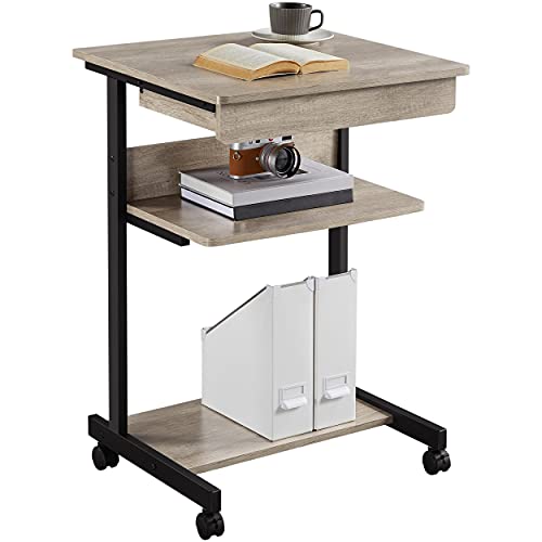 Yaheetech Schreibtisch, Computertisch auf Rollen, Bürotisch mit Tastaturablage und offenem Fach, Industrie-Design, 56 x 51 x 79 cm, für Homeoffice, Arbeitszimmer, Grau