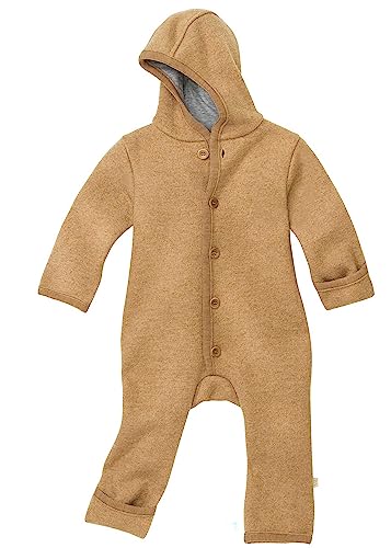 Disana WALK-OVERALL, 100% Bio-Merinowolle GOTS, IVN Best | mit Umklappbündchen | Newborn Baby Kleinkind Kind Unisex | Made in Germany | Karamell Gr. 98-104