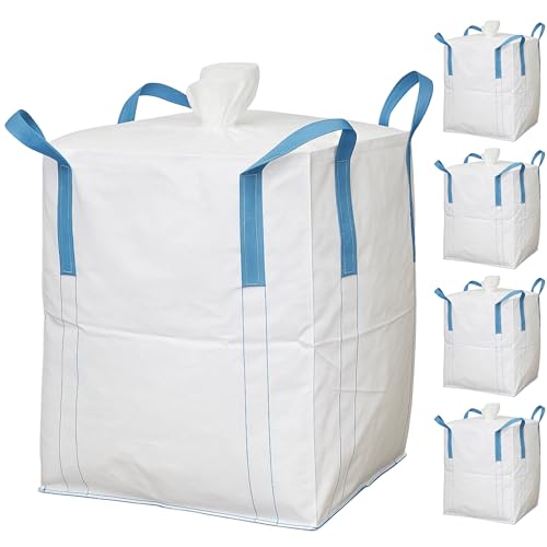 BIG BAG 90x90x110 cm Groß - Hohe Stabilität bis 1500kg, Entsorgung BigBags mit 4 Schlaufen (BigBag mit Füllschürze, 5er Pack)