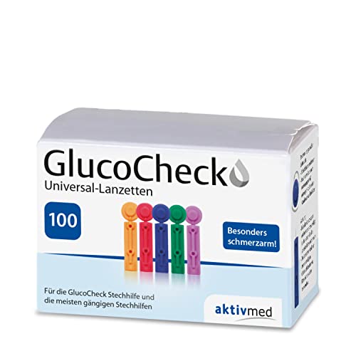 GlucoCheck Universal-Lanzetten von aktivmed, passend für alle gängigen Stechhilfen zur schmerzarmen Blutentnahme für Diabetiker zur Blutzucker-Messung, 100 Stück