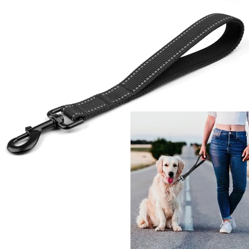 Hundeleine Kurz,Kurzleine Hund mit Gepolsterten Griff,Kurzführer Hund(32 cm Länge,2.5 cm Breite) für Trainingsleine,Reflektierend Nylon Hunde Schleppleine für Große Mittlere und Kleine Hund Schwarz