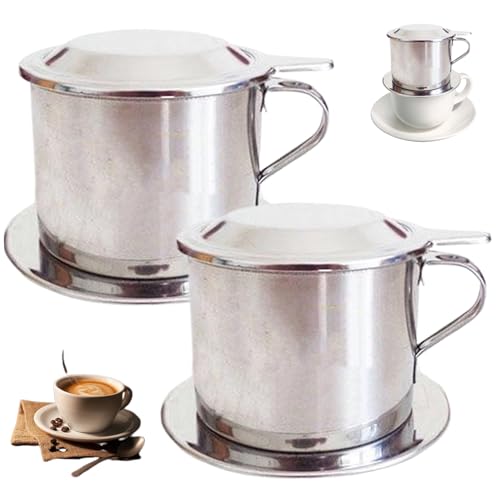 Vietnamesischer Kaffee -Tropf 2PCS -Set Edelstahl -Kaffee -Tropf -Set umfasst Deckel, Tablett, Filter, vietnamesische Kaffeemaschine mit Griff, langsame Tropfkaffeemaschine, vietnamesische Kaffeefilt