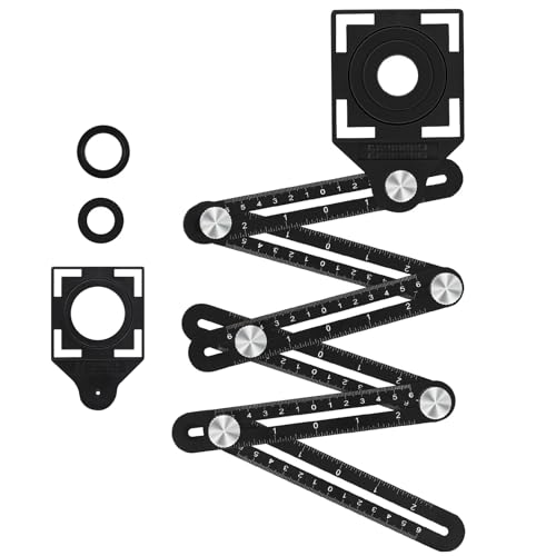 Winkelschablone Template Tool, 6-seitiges Multi Angle Winkelmesser Lineal Alulegierung Winkel Werkzeug Verstellbarer Konturenlehre Schablonen Messgerät für Tischler Fliesenleger Pflastern Loch