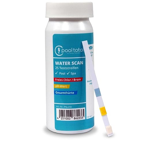 3in1 Teststreifen freies Chlor Brom pH-Wert Gesamthärte - Für die schnelle und einfache Bestimmung der wichtigsten Parameter bei Poolwasserpflege mit Aktivsauerstoff - Pool Spa Schwimmbad Whirlpool