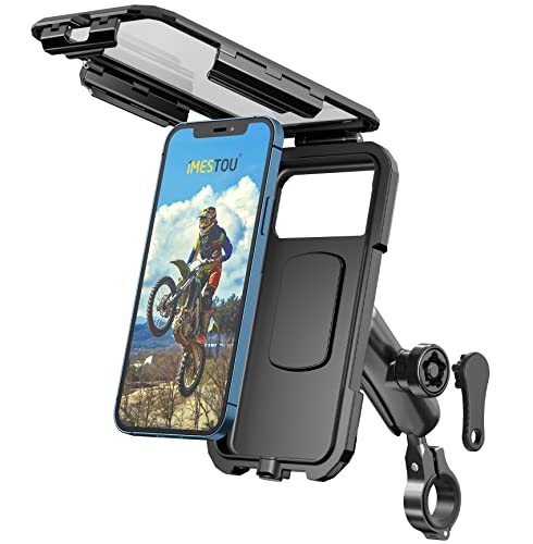 iMESTOU wasserdichte IP67 Motorrad Telefonhalterung, Fahrradhalterung mit 2,5 cm (1 Zoll) Doppelkugelsockel-Armen (S– für 3,5-6,1 Zoll Handys)