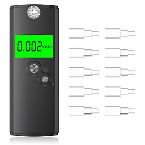 Akdomart Alkoholtester Polizeigenau, Hochpräziser Promillemessgerät mit 10 Mundstücken, Professioneller Alkoholmessgerät mit Digitalem LCD-Anzeige, Tragbarer Alkomat für den Heim- und Partygebrauch