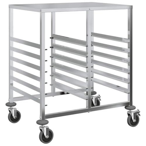 vidaXL Tablettwagen mit 12 GN-Behältern 75x55x87 cm Edelstahl, Abräumwagen, Geschirrwagen, Backblechwagen, Regalwagen, Stikkenwagen