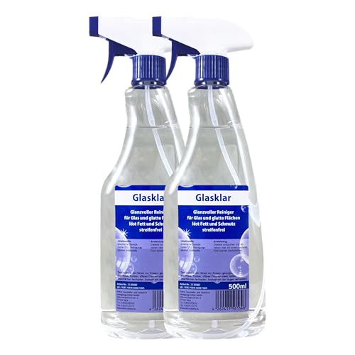 Glasklar Fensterwäsche [2 × 500 ml] oder [12 × 500 ml] Glanzvoller Reiniger für Glas und glatte Flächen löst Fett und Schmutz streifenfrei; Glasreiniger für Fliesen, Spiegel, Dusche (2)