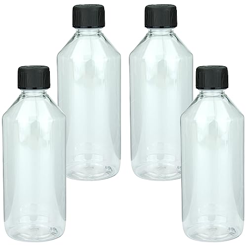 mikken 4 Laborflaschen 500 ml Chemikalienflasche aus PET Kunststoff + Etiketten