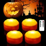 LED Licht mit Fernbedienung, 4 Stück LED Jack-O-Lantern Lichter, Halloween Kürbis Lichter LED Lampe, Batteriebetriebene Flammenlose Kerzen, Nachtlicht, LED-Teelichter, für Kürbis Halloween Deko