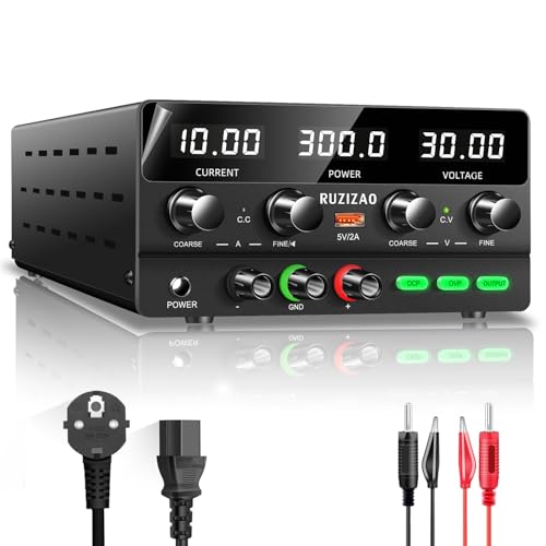 RUZIZAO Labornetzteil 30V 10A 300W Labornetzgerät Labor DC-Stromversorgungen Regelbar Netzgerät Variablen Schaltnetzteil OCP-Schutz OVP-Schutz Drehgeber-Knopf Ausgangsschalter