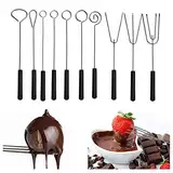 STCRERAG 10 Stück Schokolade Gabel DIY Pralinen Besteck Schokolade Tauchgabel Set Candy Fondue Gabel Backzubehör Fonduegabeln Edelstahl Grillgabel Pralinenbesteck Gabelset mit Kunststoff Griff