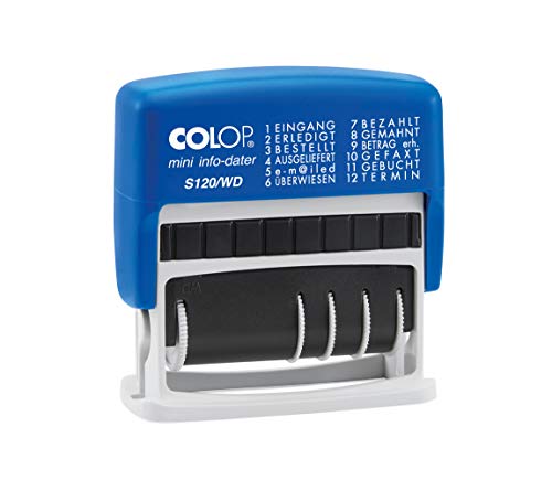 Colop S120/WD MiniInfoDater Schrifthöhe 4 mm Kissen blau/rot 12 Texte