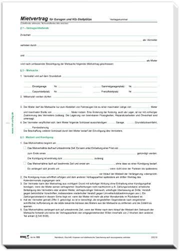 RNKVERLAG 553/10 - Mietvertrag für Garagen und Stellplätze, 4 Seiten, DIN A4, 10 Verträge