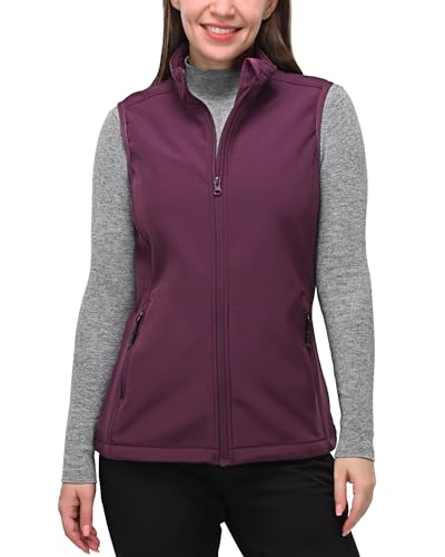 33,000ft Weste Damen Outdoor Leichte Softshell-Weste Ärmellose Jacke Winddichte Fleece Damenweste für Laufen Golf Wandern Violett 44