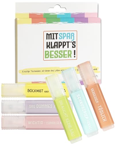 blaash Pastell lustige Textmarker Set 6er Pack - Lustige & Effektive Marker zum Markieren, Ideal für Studenten, Schüler, Azubis & Büro - Perfekt für Schule & Arbeit