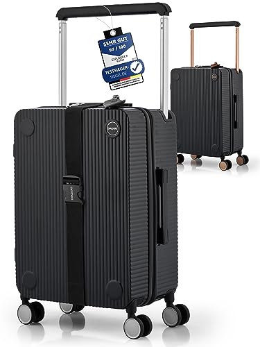 EXPLOORE Handgepäck Koffer Trolley 35x22x55 cm, Langlebiger Reisekoffer mit Rollen, Robuster Hartschale aus Polycarbonat, TSA-Schloss, ideal als Kleiner Koffer Handgepäck, Schwarz/Silber