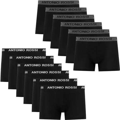 ANTONIO ROSSI (12er-Pack) Herren-Boxer-Hipster - Herren-Boxershorts Multipack mit elastischem Bund, Schwarz, XL