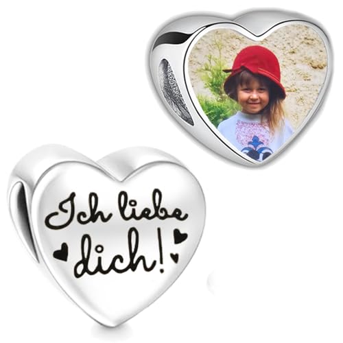 2Burned EU Personalisiert Schmuck mit bild, Foto CHARM kompatibel mit Pandora Armband und Kette, Liebe Herz Personalisiertes Geschenk – Fügen Sie Ihr Bild hinzu (Ich Liebe Dich)