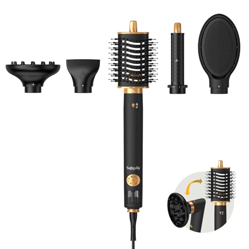 Supgaliy Airstyler 5 IN 1, Ionen Haartrockner mit Diffusor, Haarstyler Set mit Lockenstab Automatisch,Warmluftbürste,Glättbürste,Haarglätter Bürste