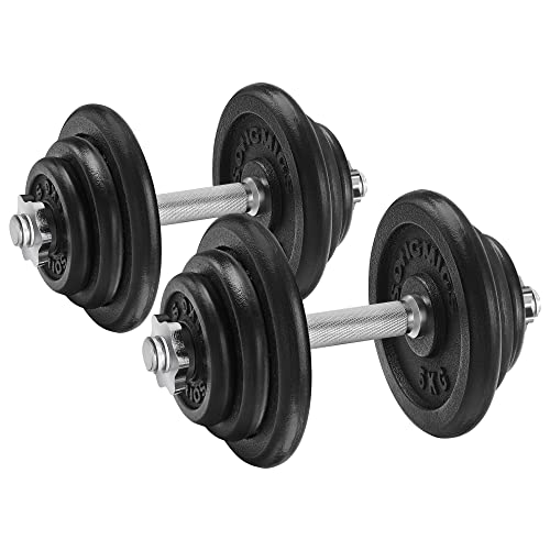 SONGMICS Hanteln, Hantelset aus Gusseisen, 2 x 20 kg, verstellbar, für Männer und Frauen, Workout, Fitnesstraining, Gewichtheben für Zuhause, Fitnessstudio, schwarz SYL40T