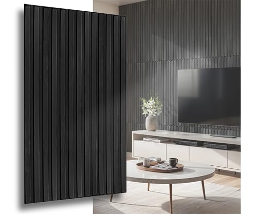 Polystyrol 3D Paneele, Deckenpaneele XL Wandpaneele, Dekoren, Styropor LamellenImitat, Decken - Wandverkleidung, 3mm dick - 100x50cm 2m² - 4 Stück (Schwarz 3D Slats XL)