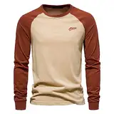 Männer Tshirt Langarm Slim Modisch Lässig 2023 Winter Casual Langarm männer Shirt Nähte T-Shirt Bequem Baumwoll Tshirt Herren Einfarbige (Khaki, M)