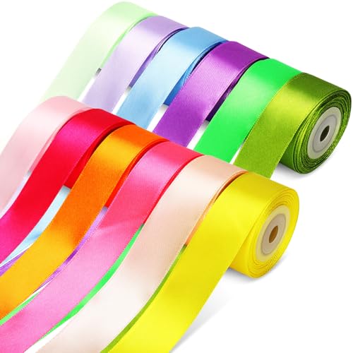 Dooozy Satinband Bänder, 12 Farben 25mm 10m Breit Geschenkband Schleifenband für Geschenkverpackung, Kunsthandwerk, Haarschleifen, Blumenstrauß, Dekoration