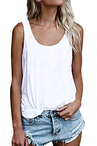 Damen Shirts Ärmellose Sommer Tunika Loose Fit Tank Tops (786Weiß, Large)