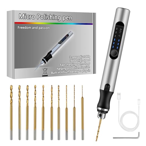 Comius Sharp 3-Gang Elektro Mini Bohrstift, Kabellos USB Wiederaufladbar DIY Handbohrer, mit 10 Spiralbohrer (0.6-2.2mm), Mini Bohrmaschine für Harz Schmuckherstellung Kunststoff Holz Leder