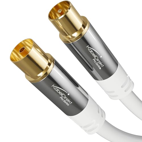 KabelDirekt – 4K Antennenkabel, Koaxialkabel, TV Kabel weiß – 1,5 m – Fernsehkabel mit bruchfestem Metallstecker für digitales & analoges Fernsehen (Antennenstecker auf Buchse für DVB-C/DVB-T/DVB-S)