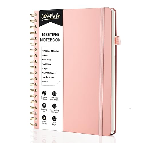 WEMATE 200 Seiten Meeting-Notizbuch für die Arbeit mit Maßnahmen, Bürobedarf für Besprechungsplaner, Besprechungsagenda-Aufzeichnungs-Spiralnotizbuch, B5 (26 × 18 cm) - Roségold