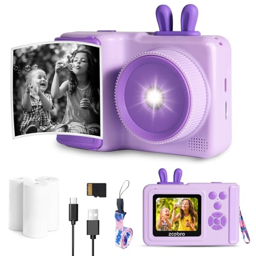 Kinderkamera Sofortbildkamera Kinder mit Druckpapier und SD Karte, 1080P Digitalkamera Videokamera, Kinder Geschenke für Mädchen und Jungen 3-12 Jahre, Camera for Kids Weihnachten Spielzeug (Lila)